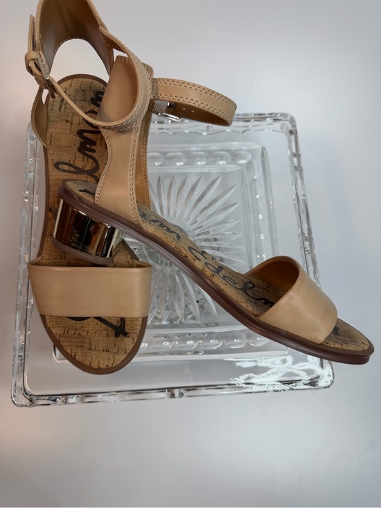 Sam Edelman Shoes - Sam Edelman Teri FF Beige Leather gold Block Heel Sandals - Women 7